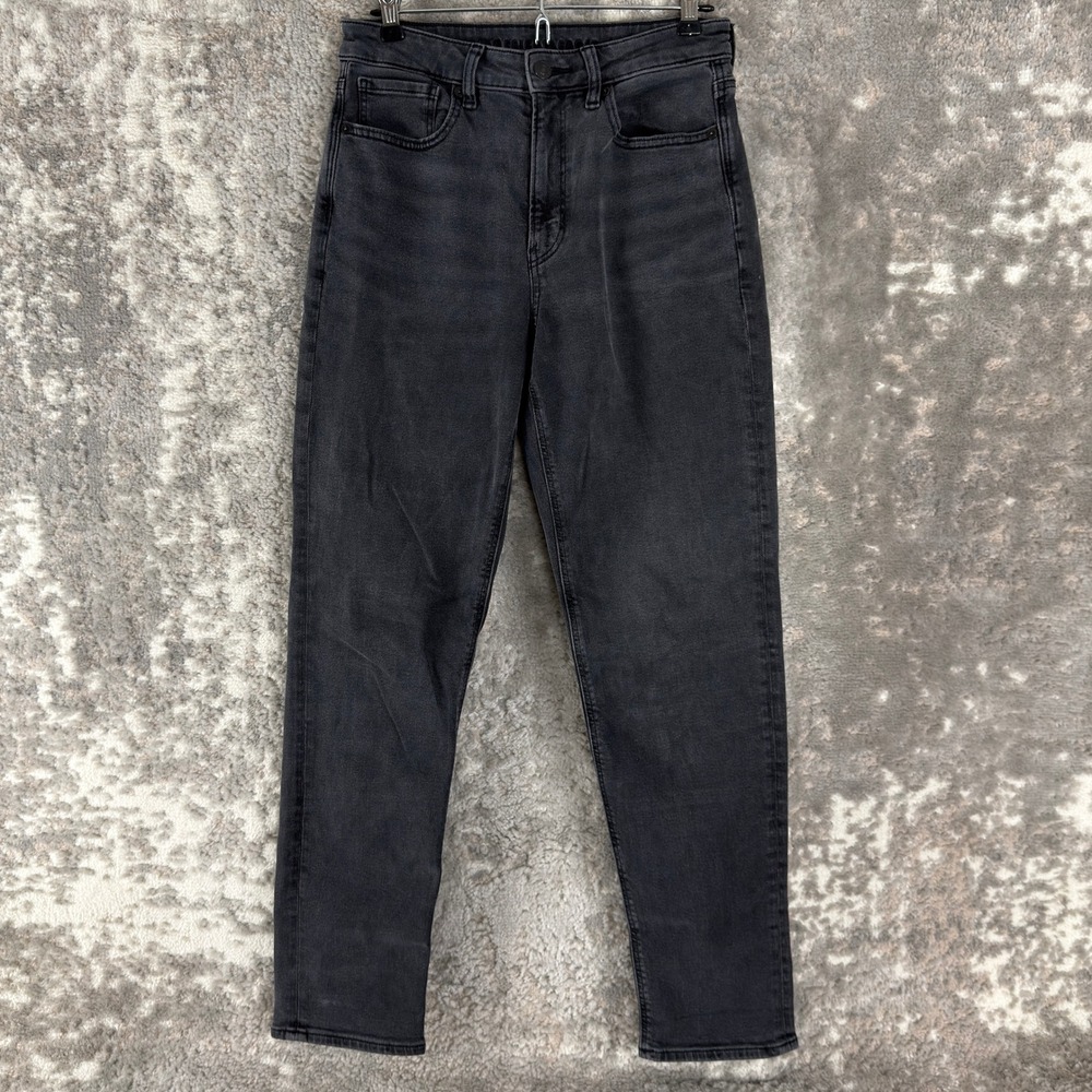 American Eagle Sz 6 Long Stretch High Waisted Mom Jeans Black Full Length Women